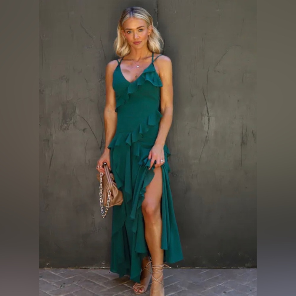 Green Tiered Ruffle Maxi Dress